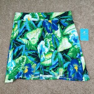 Caribbean Joe Blue Green Tropical Bach Floral Skirt Medium Petite